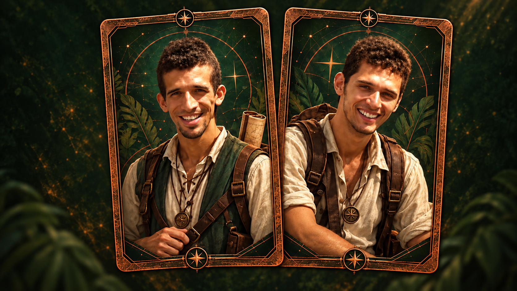 Ramon Santana Santos à esquerda e Renato Soares Leal à direita, retratados em cartas